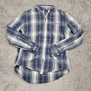 US Polo Assn Mens Small Blue Plaid Button Down Shirt Long Sleeve 100% Cotton